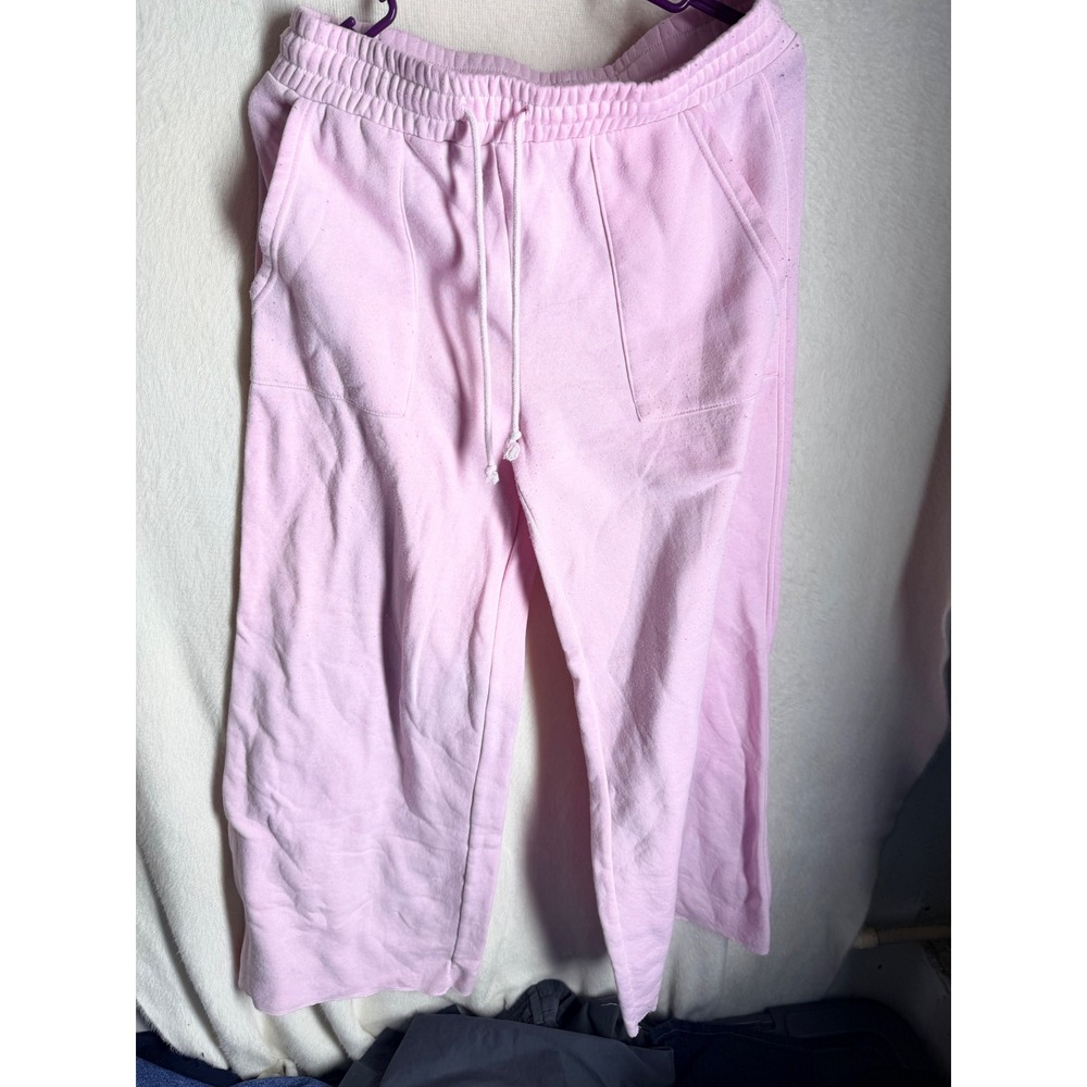 Double Zero Pink Wide Leg Raw Hem Sweatpants Spicy Small Drawstring Lounge Pants